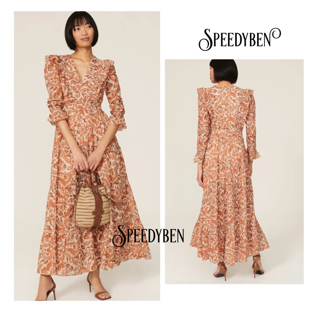 Maje Ruffian Paisley Ruffle Maxi Dress - Picture 6 of 14